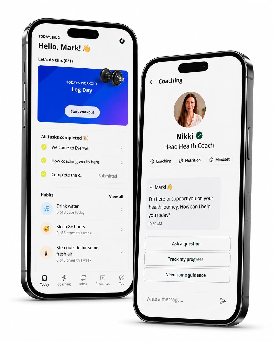 Die Everwell App – Tagesplan und Coaching-Ansichten